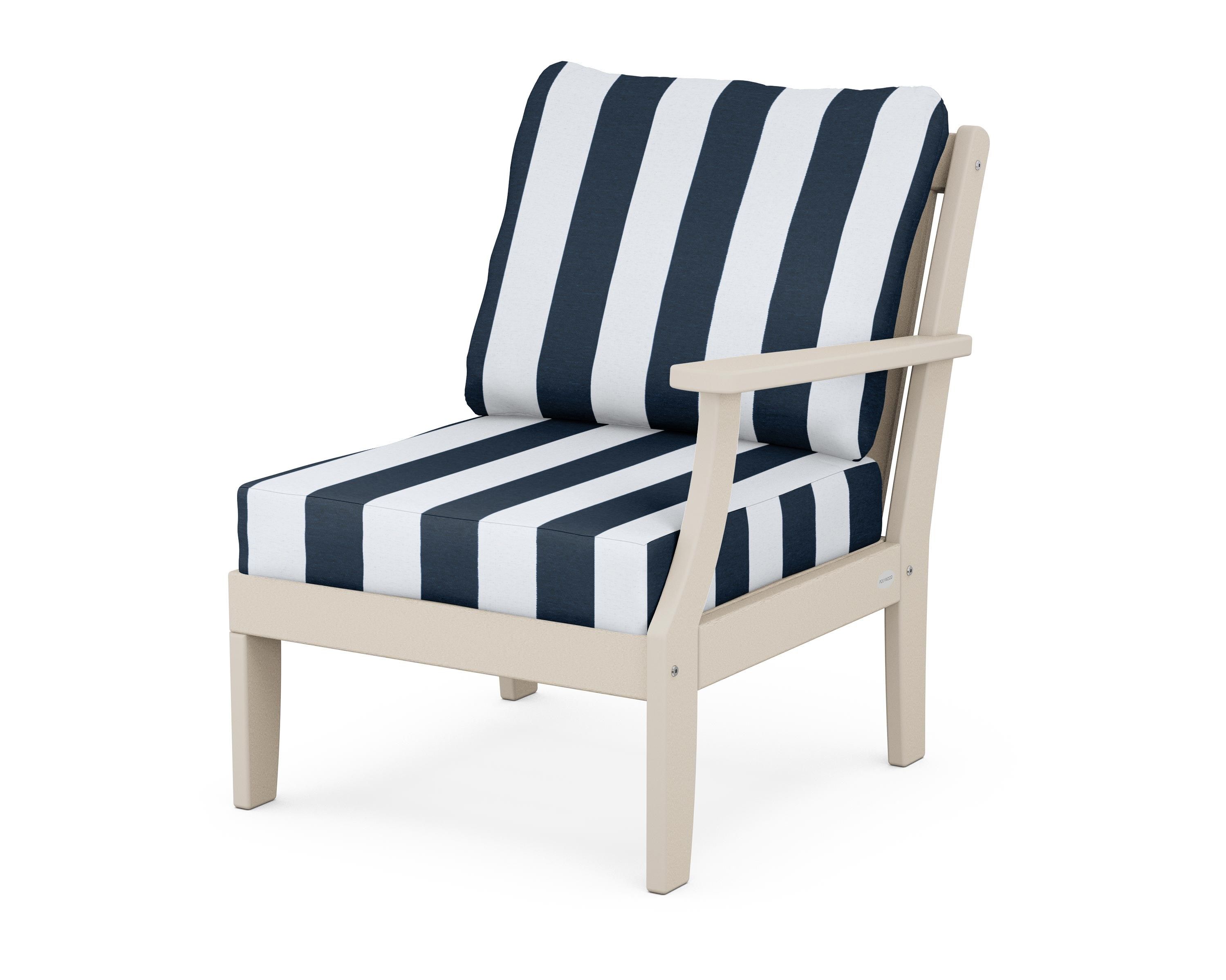 POLYWOOD® Braxton Modular Right Arm Chair in Sand / Cabana Stripe Marine Indigo