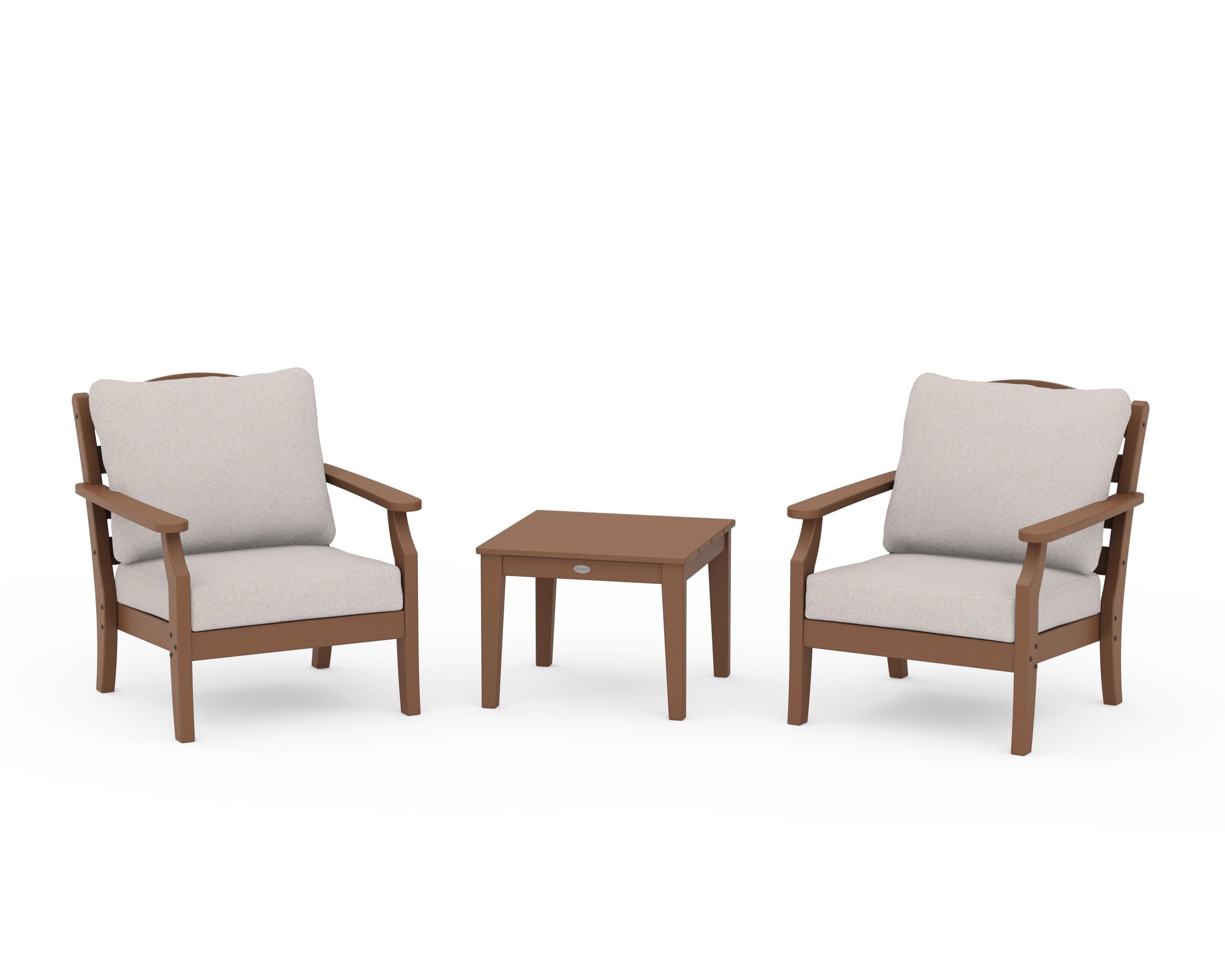 Draper James™ by  POLYWOOD® Savannah 3-Piece Deep Seating Set in Teak / Dune Burlap