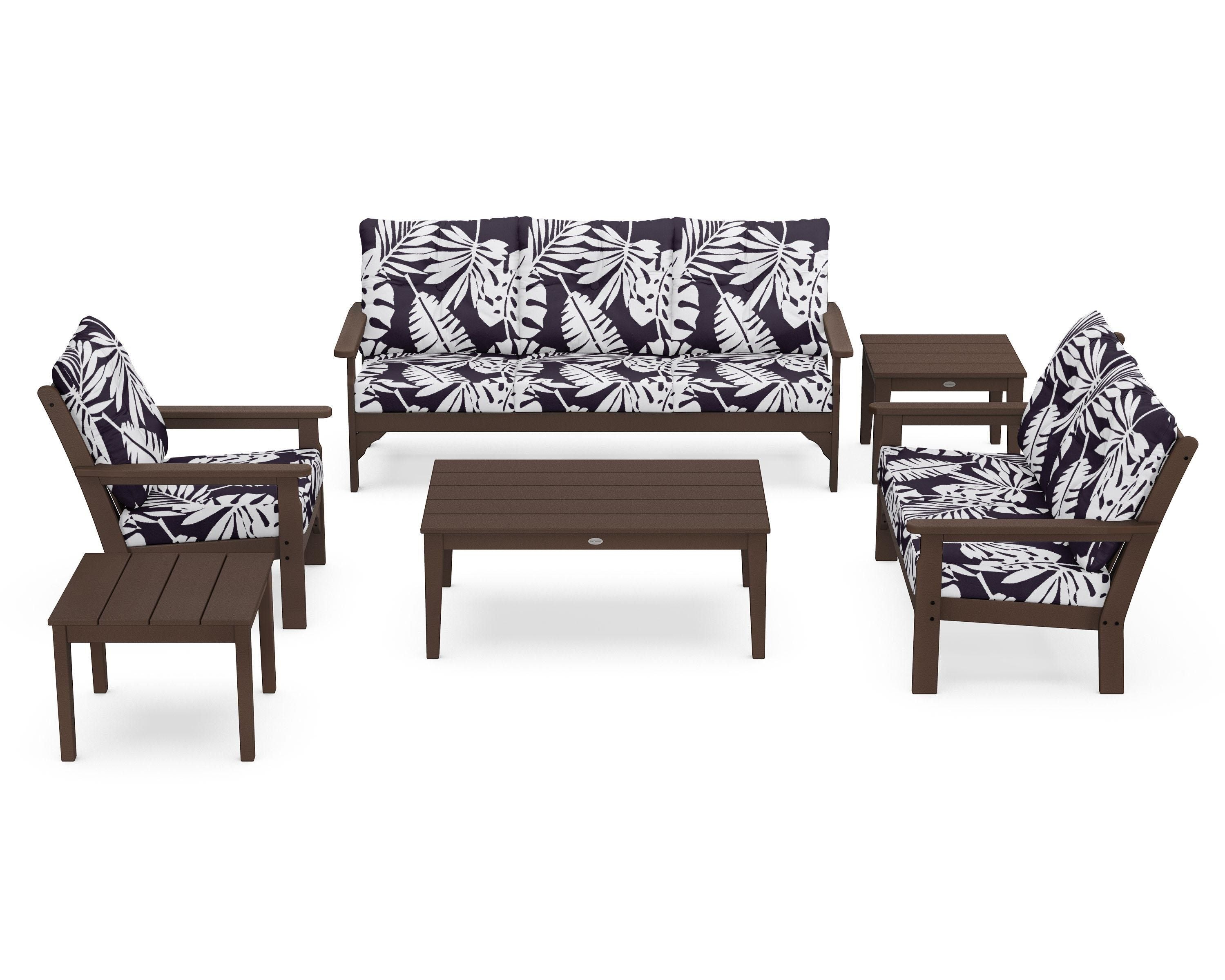 POLYWOOD® Vineyard 6-Piece Deep Seating Set in Mahogany / Leaf Navy