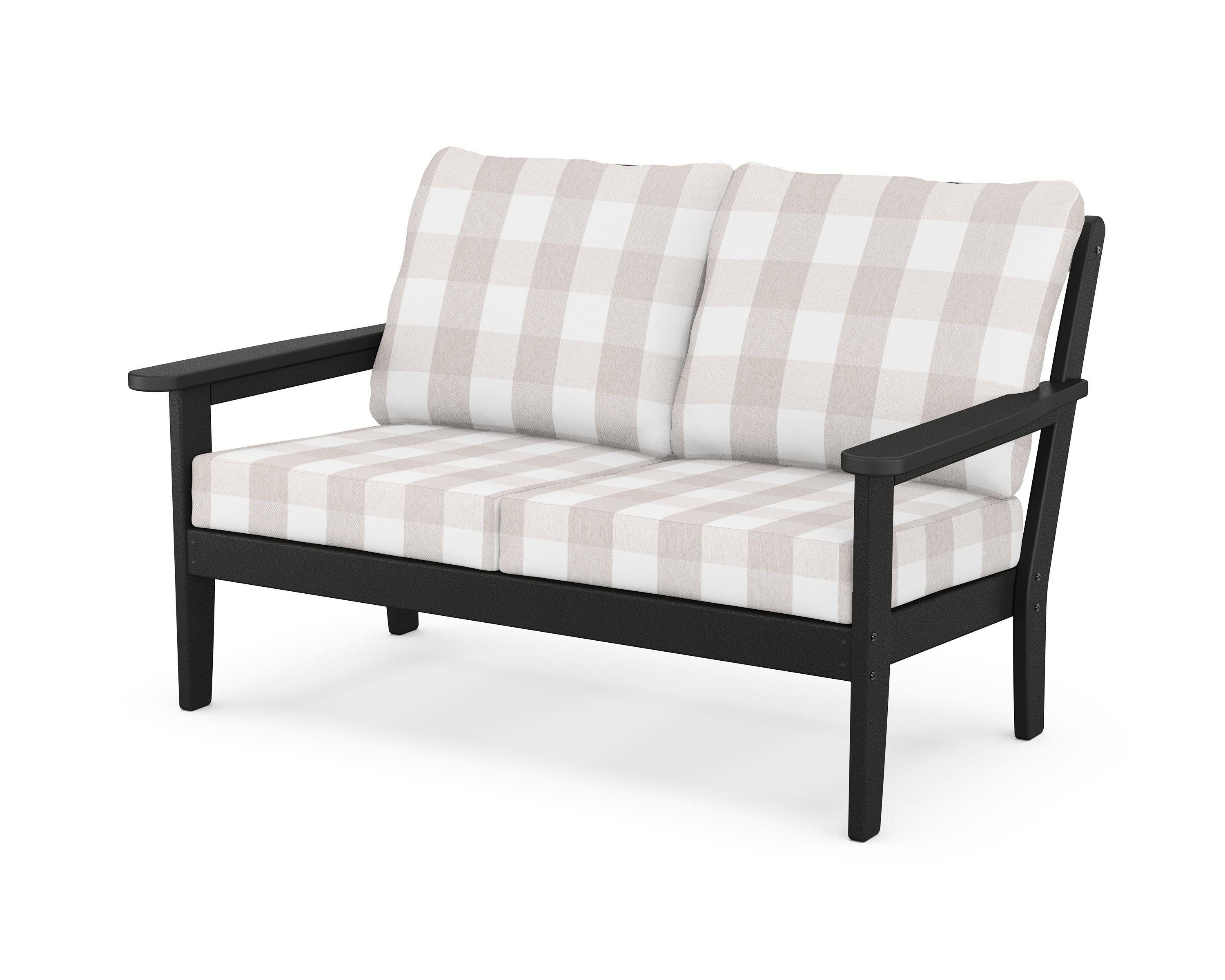 Country Living Cottage Deep Seating Loveseat in Black / Buffalo Plaid Dune Burlap