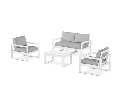 POLYWOOD® EDGE Sectional 4-Piece Deep Seating Set with Loveseat in White / Granite