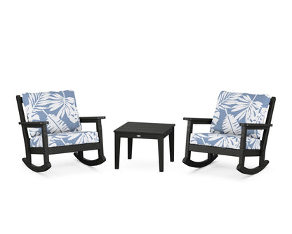 POLYWOOD® Chippendale 3-Piece Deep Seating Rocker Set in Black / Leaf Sky Blue