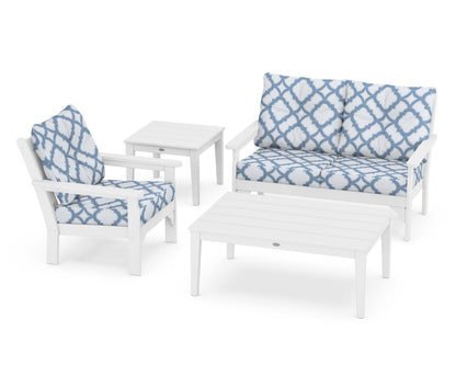 POLYWOOD® Vineyard 4-Piece Deep Seating Set in White / Trellis Sky Blue