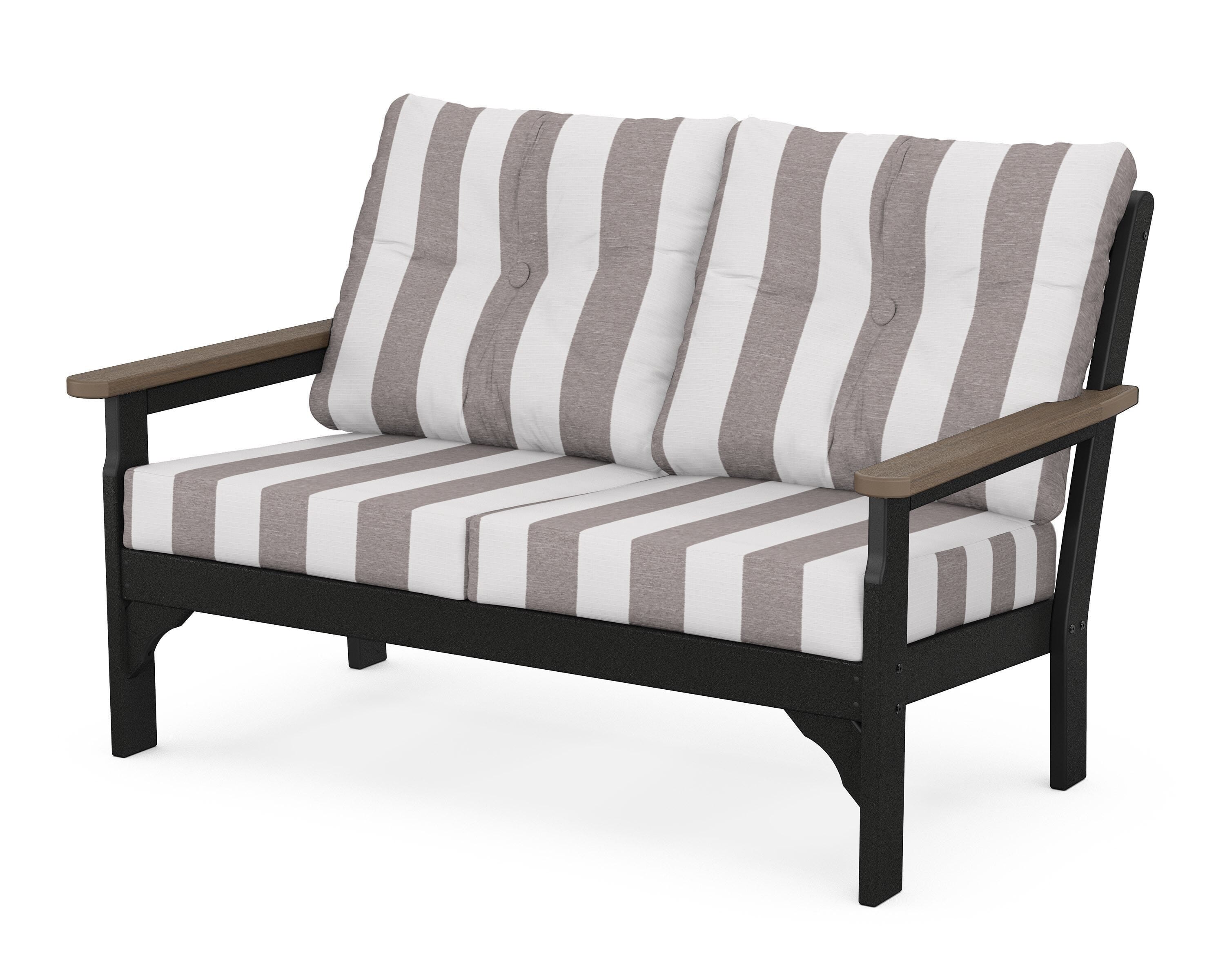 POLYWOOD® Vineyard Deep Seating Loveseat in Black / Kona / Cabana Stripe Grey Mist