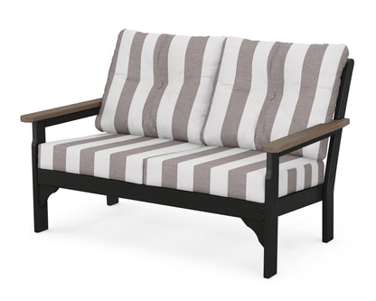 POLYWOOD® Vineyard Deep Seating Loveseat in Black / Kona / Cabana Stripe Grey Mist