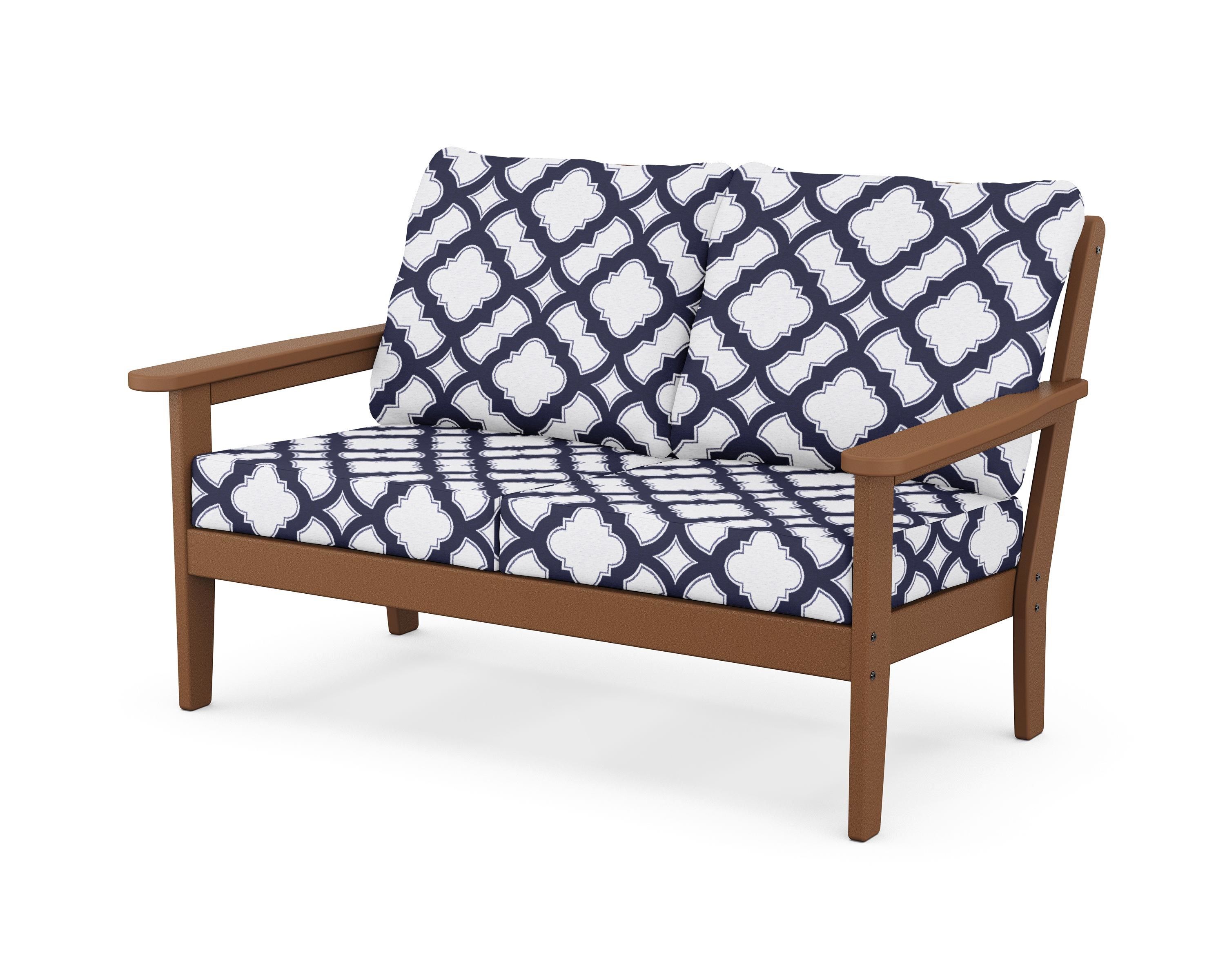 Country Living Cottage Deep Seating Loveseat in Teak / Trellis Navy