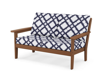 Country Living Cottage Deep Seating Loveseat in Teak / Trellis Navy