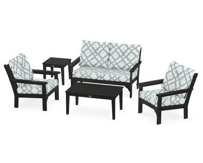 POLYWOOD® Vineyard 5-Piece Deep Seating Set in Black / Trellis Glacier Spa