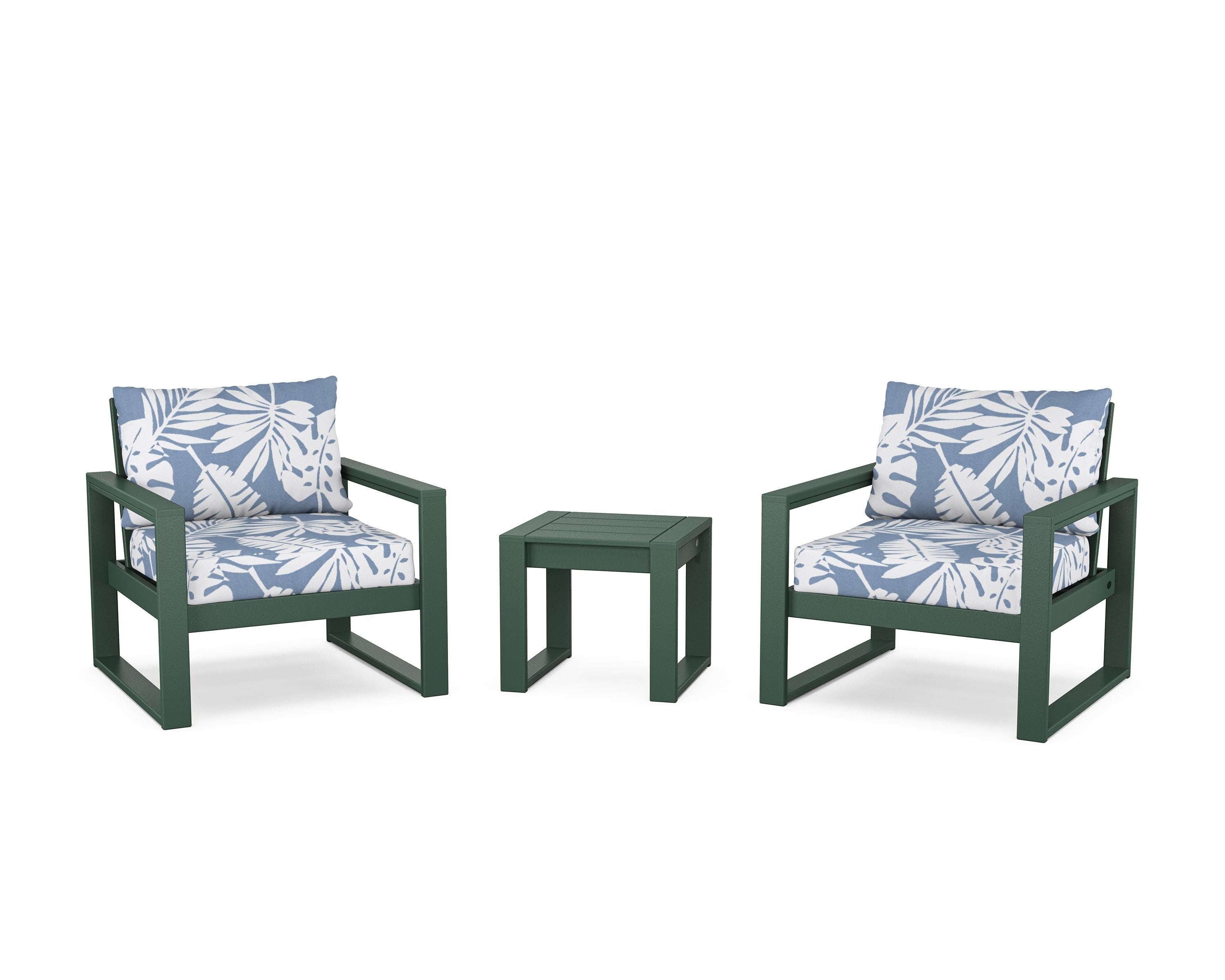 POLYWOOD® EDGE Sectional 3-Piece Deep Seating Set in Green / Leaf Sky Blue