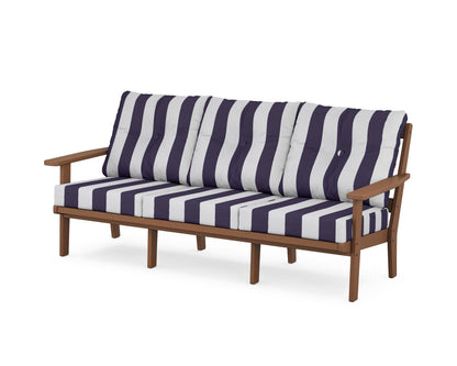 POLYWOOD® Oxford Deep Seating Sofa in Teak / Cabana Stripe Navy