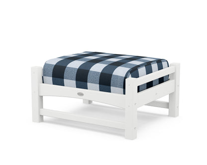 POLYWOOD® Club Ottoman in White / Buffalo Plaid Marine Indigo