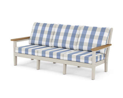 POLYWOOD® Chippendale Deep Seating Sofa in Sand / Natural / Buffalo Plaid Sky Blue