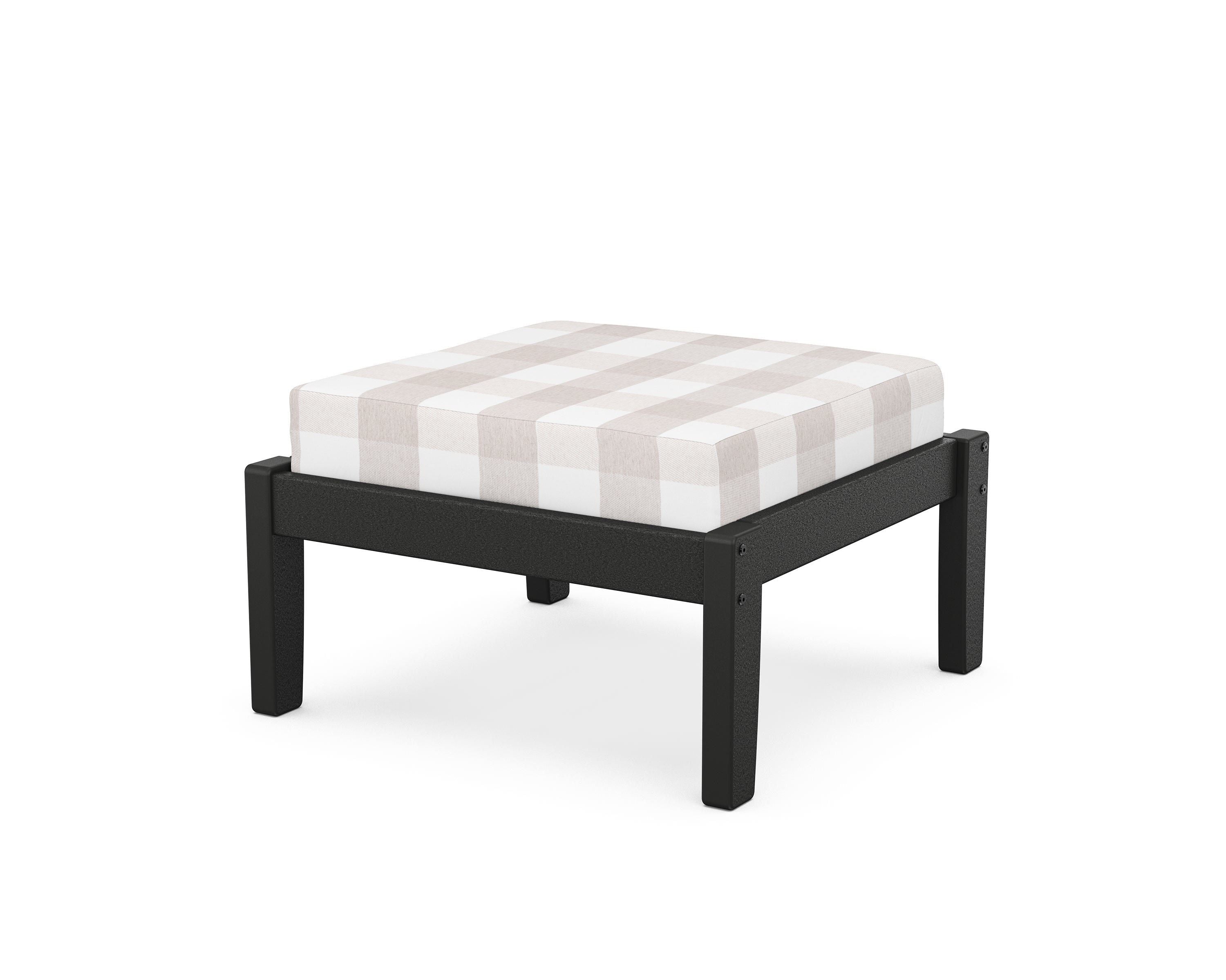 Unbranded Deep Seating Ottoman in Black / Buffalo Plaid Dune Burlap