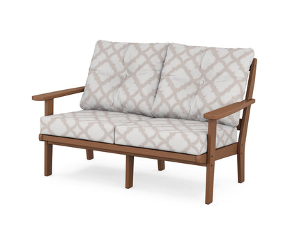 POLYWOOD® Mission Deep Seating Loveseat in Teak / Trellis Dune Burlap