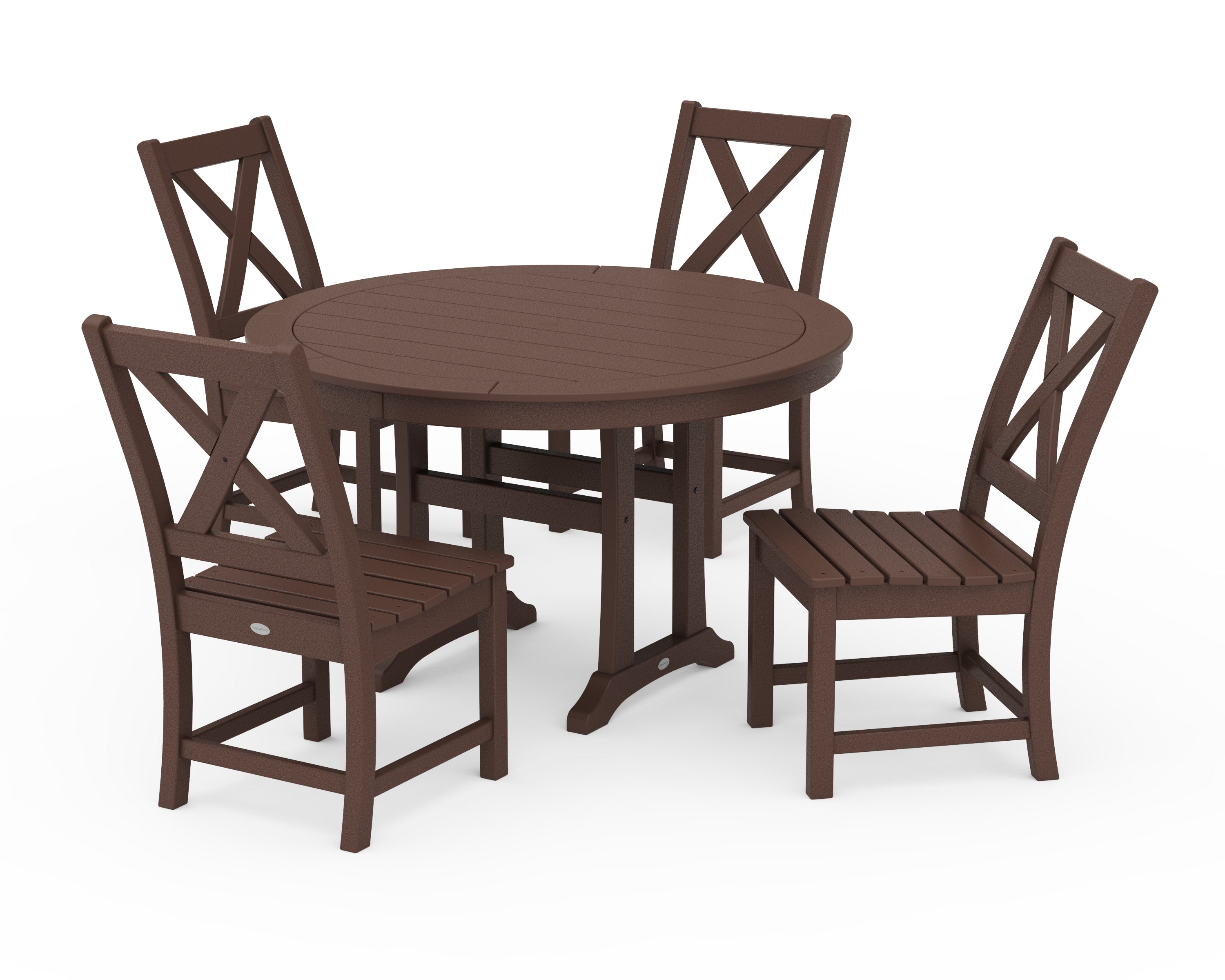 POLYWOOD® Braxton Side Chair 5-Piece Round Dining Set With Trestle Legs in Mahogany