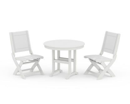 POLYWOOD® Coastal Folding Side Chair 3-Piece Round Dining Set in White / White Sling
