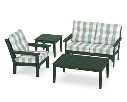 POLYWOOD® Vineyard 4-Piece Deep Seating Set in Green / Buffalo Plaid Glacier Spa
