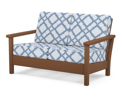 POLYWOOD® Harbour Deep Seating Loveseat in Teak / Trellis Sky Blue