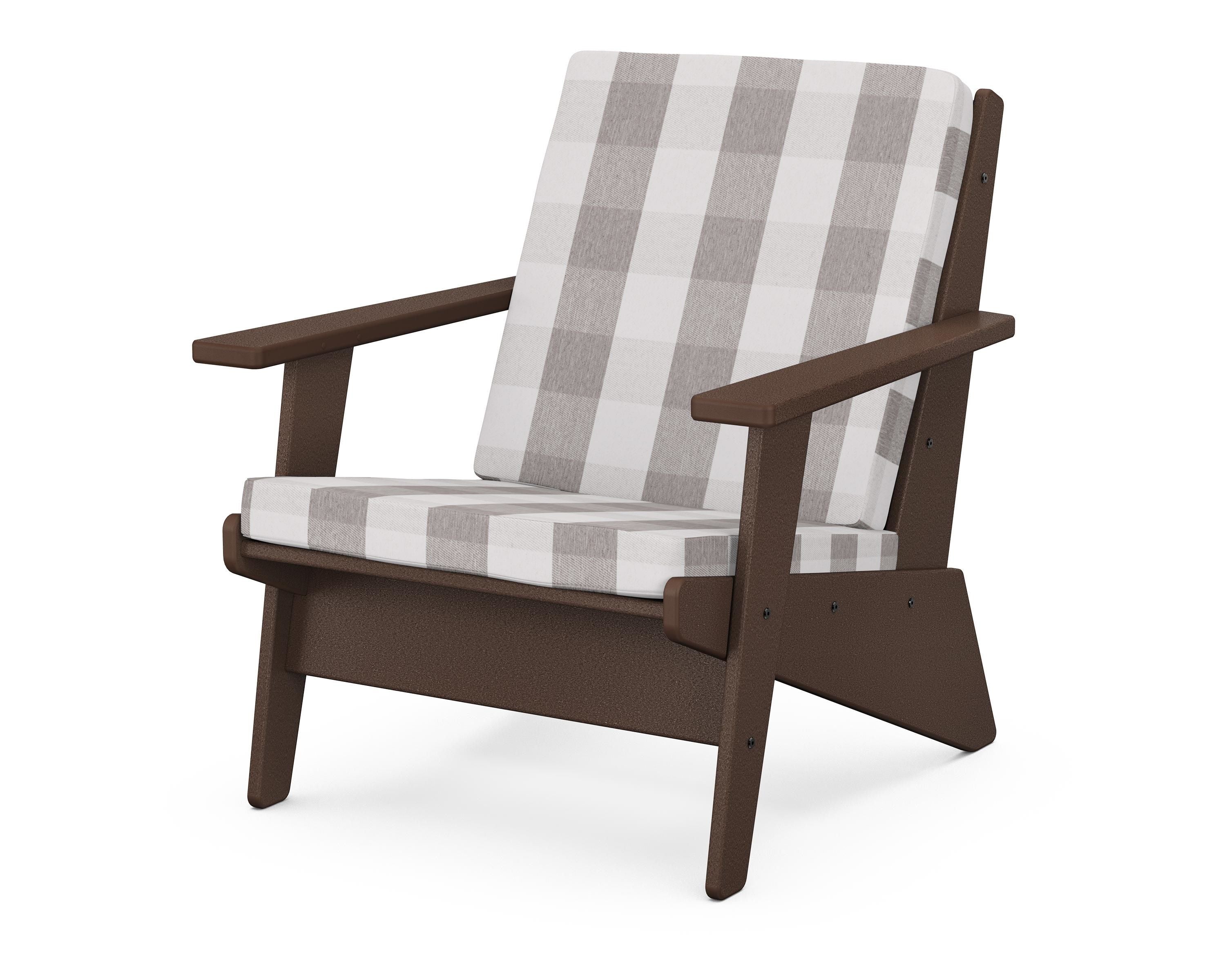 POLYWOOD® Riviera Modern Lounge Chair in Mahogany / Buffalo Plaid Grey Mist