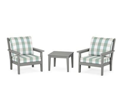 POLYWOOD® Chippendale 3-Piece Deep Seating Set in Slate Grey / Buffalo Plaid Glacier Spa