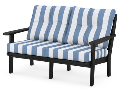 POLYWOOD® Lakeside Deep Seating Loveseat in Black / Cabana Stripe Sky Blue