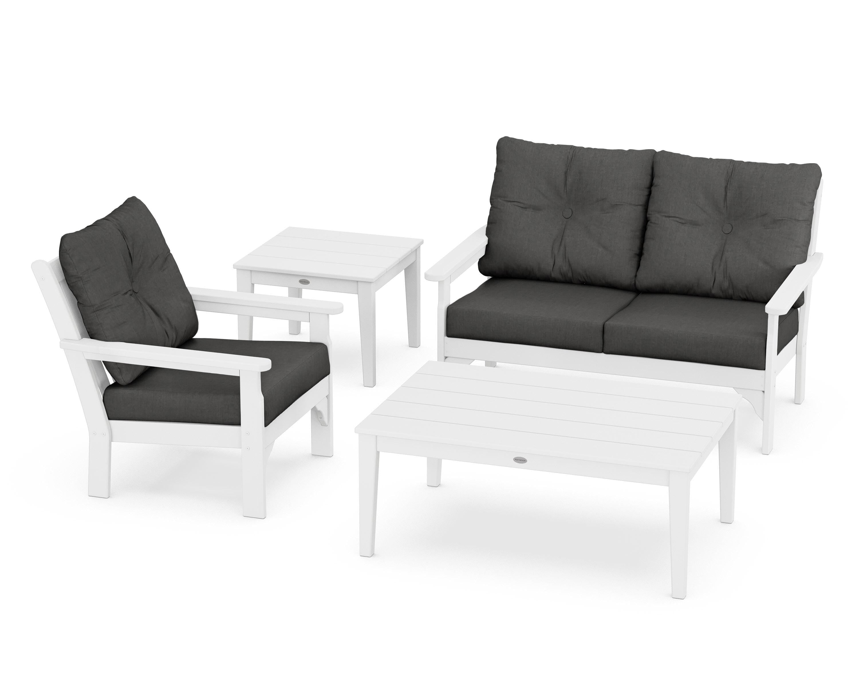 POLYWOOD® Vineyard 4-Piece Deep Seating Set in White / Spectrum Carbon