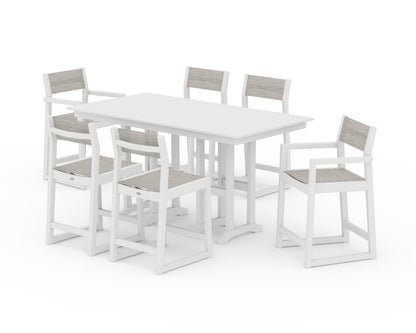 POLYWOOD® EDGE Sling 7-Piece Farmhouse Counter Set with Trestle Legs in White / Birch Sling
