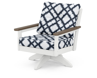 POLYWOOD® Vineyard Deep Seating Swivel Chair in White / Kona / Trellis Marine Indigo