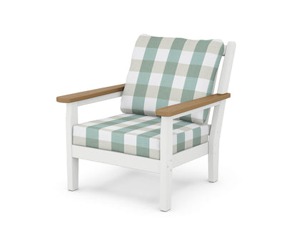 POLYWOOD® Chippendale Deep Seating Chair in White / Natural / Buffalo Plaid Glacier Spa