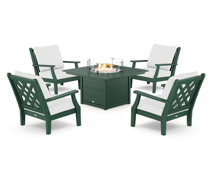 Country Living Wovendale 5-Piece Deep Seating Set with Fire Pit Table in Green / Natural