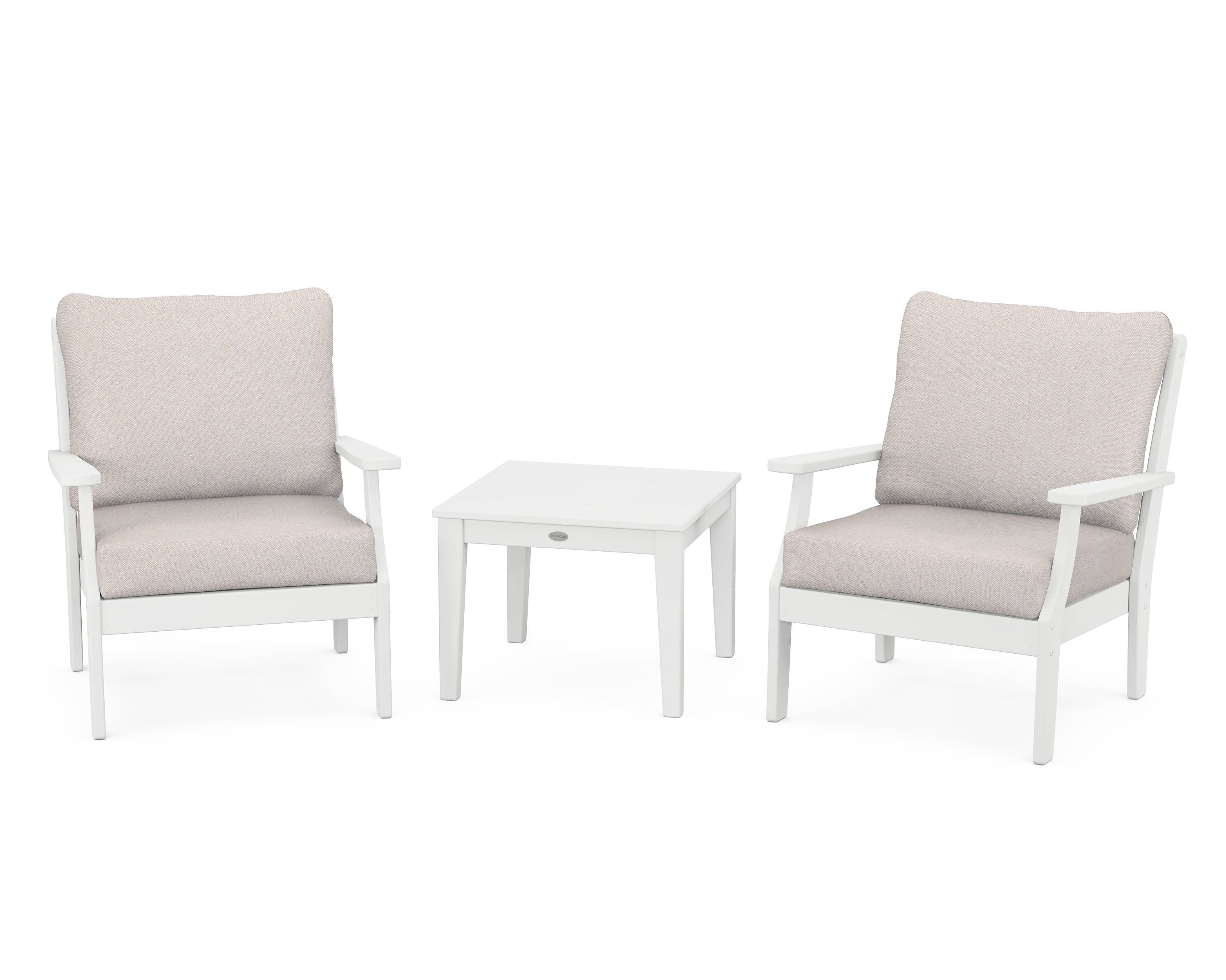 POLYWOOD® Braxton 3-Piece Deep Seating Set in White / Dune Burlap