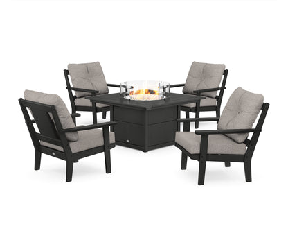 POLYWOOD® Prairie 5-Piece Deep Seating Set with Fire Pit Table in Black / Weathered Tweed