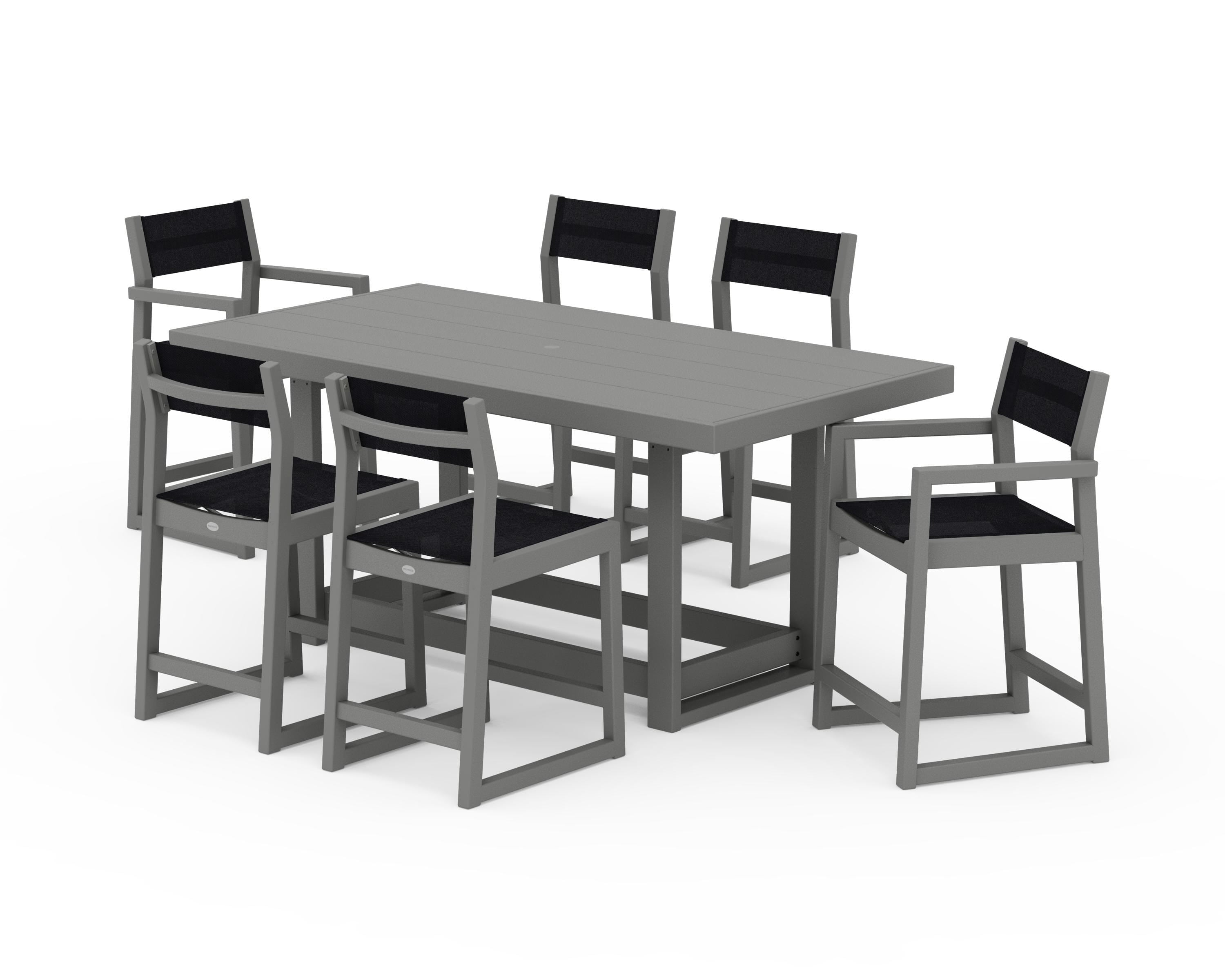 POLYWOOD® EDGE Sling 7-Piece Counter Table Set in Slate Grey / Black Sling