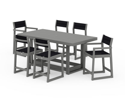 POLYWOOD® EDGE Sling 7-Piece Counter Table Set in Slate Grey / Black Sling