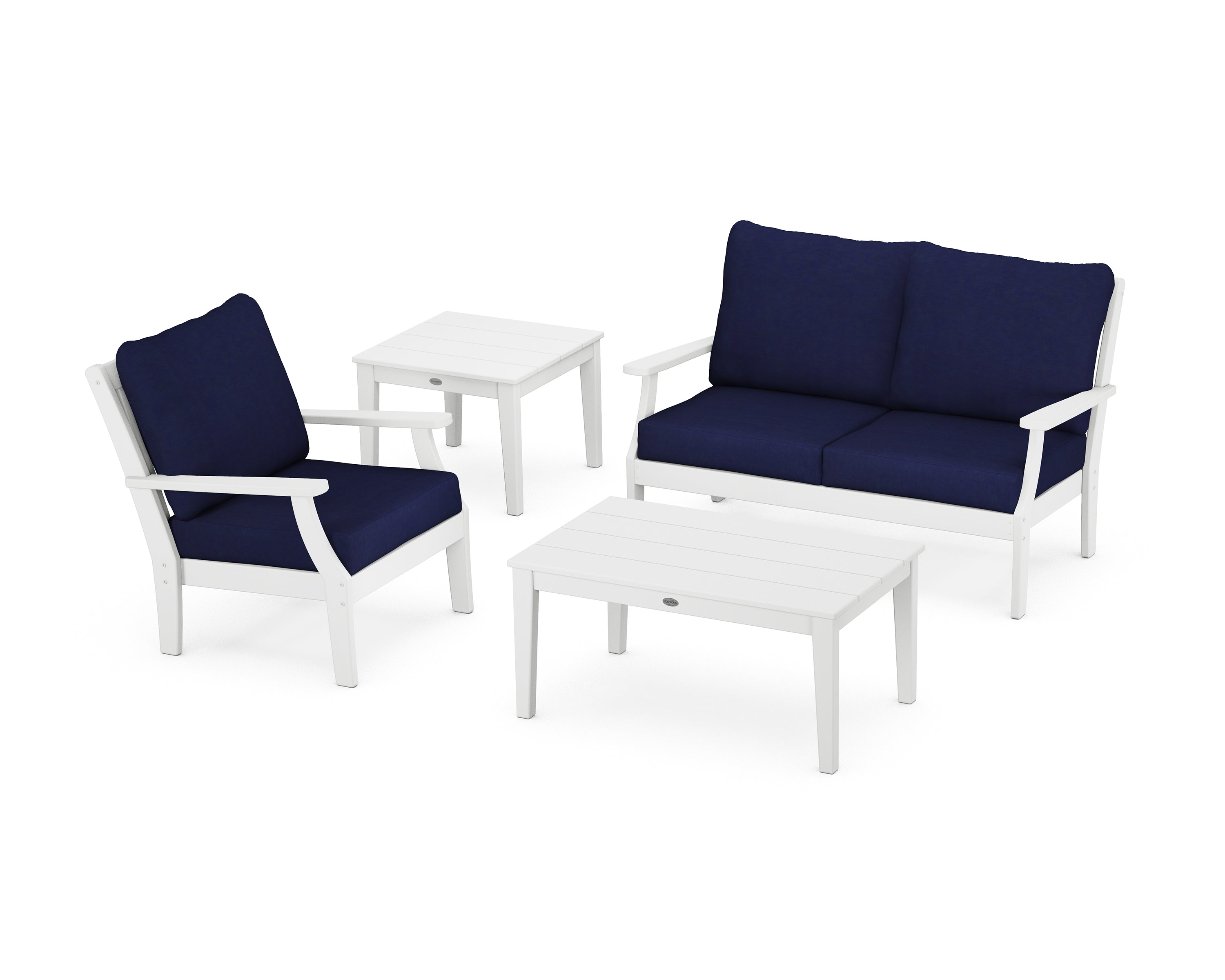 POLYWOOD® Braxton 4-Piece Deep Seating Set in White / Navy