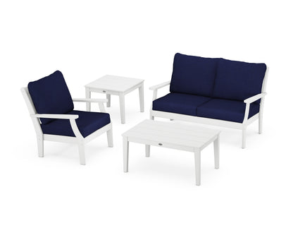 POLYWOOD® Braxton 4-Piece Deep Seating Set in White / Navy