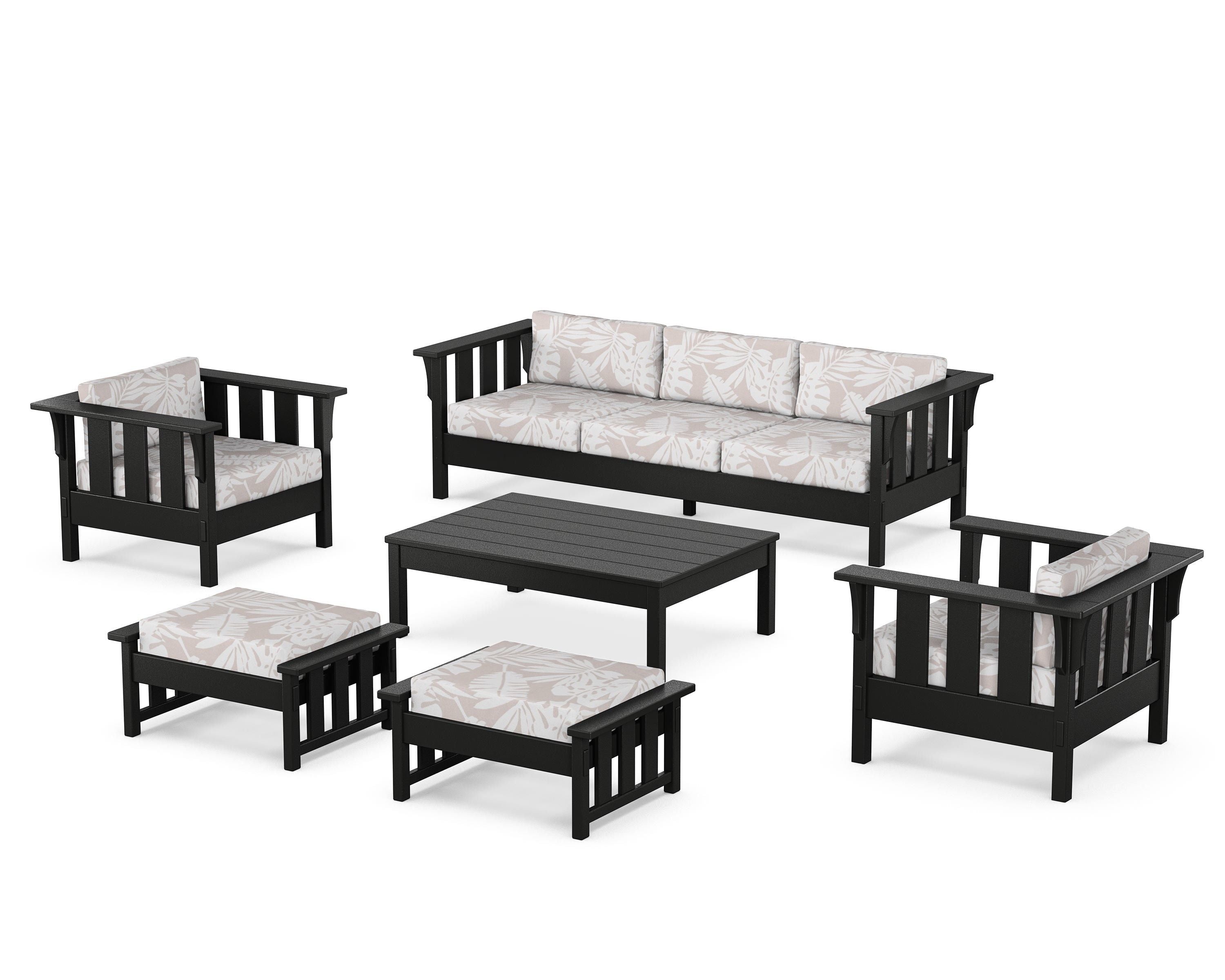 Martha Stewart by POLYWOOD® Acadia 6-Piece Lounge Sofa Set in Black / Leaf Dune Burlap
