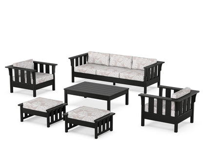 Martha Stewart by POLYWOOD® Acadia 6-Piece Lounge Sofa Set in Black / Leaf Dune Burlap