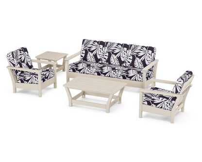 POLYWOOD® Harbour 5-Piece Deep Seating Set in Sand / Leaf Navy