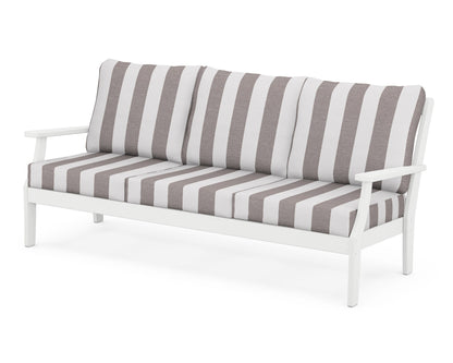 POLYWOOD® Braxton Deep Seating Sofa in White / Cabana Stripe Grey Mist