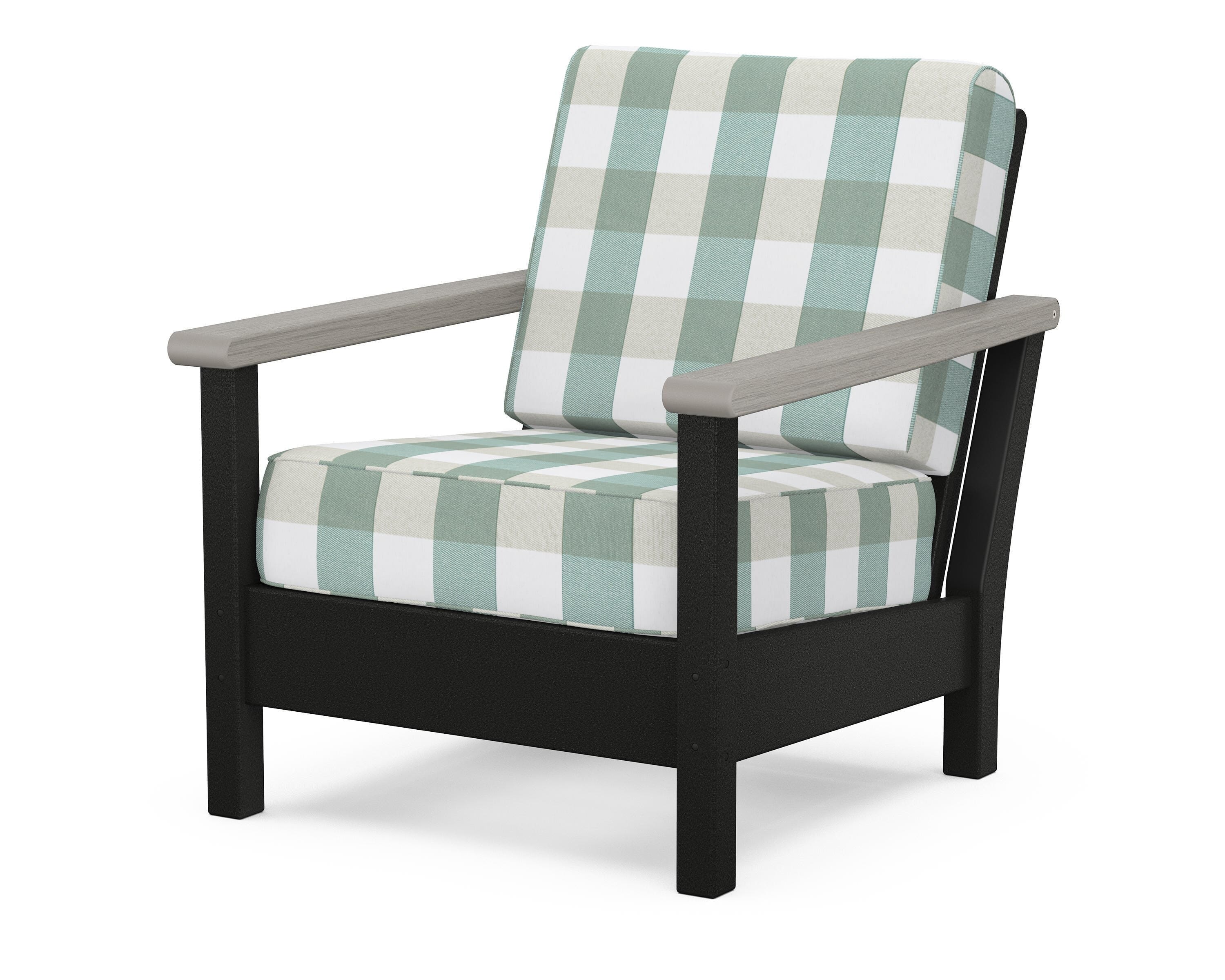 POLYWOOD® Harbour Deep Seating Chair in Black / Driftwood / Buffalo Plaid Glacier Spa