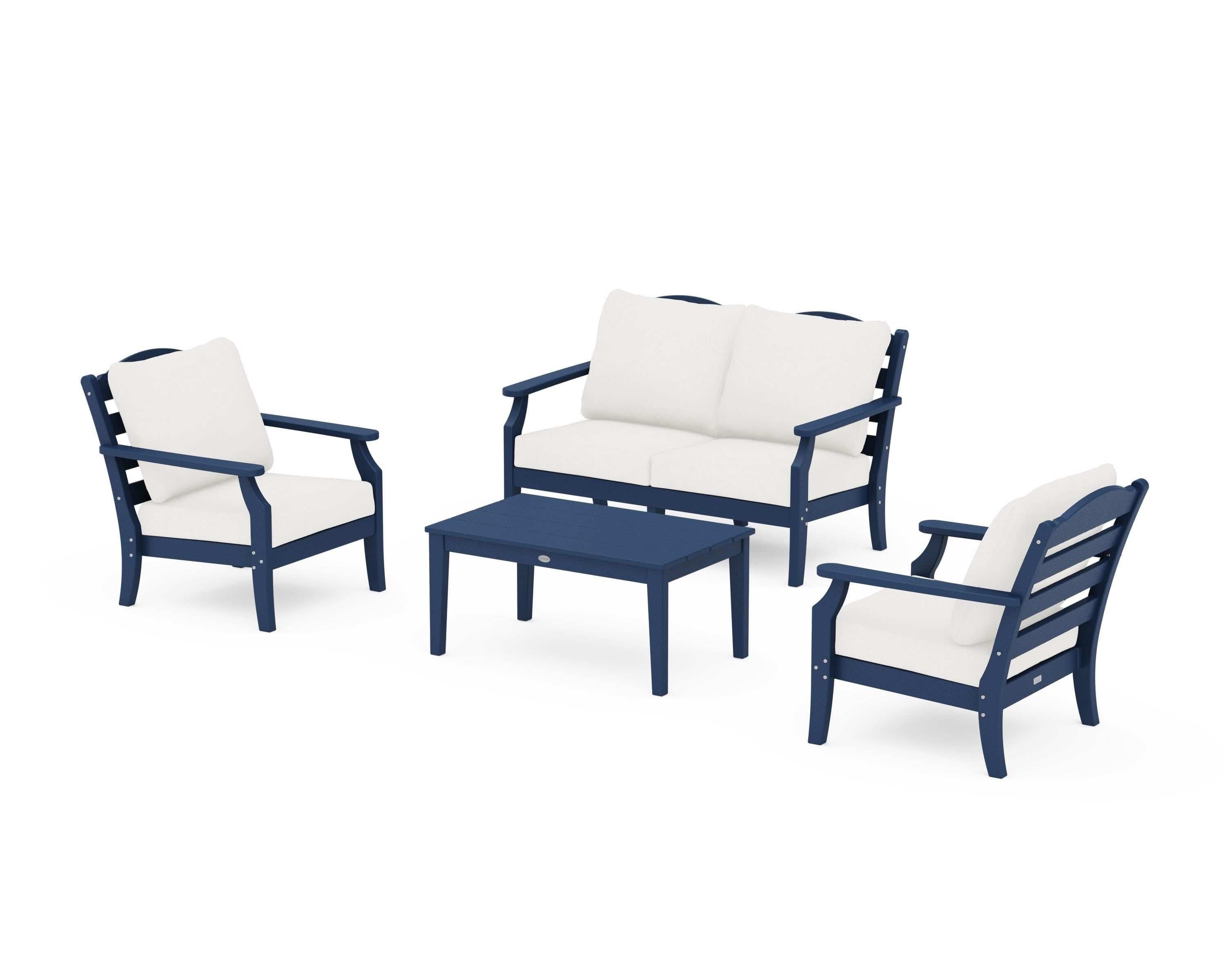 Draper James™ by  POLYWOOD® Savannah 4-Piece Deep Seating Set with Loveseat in Navy / Natural Linen