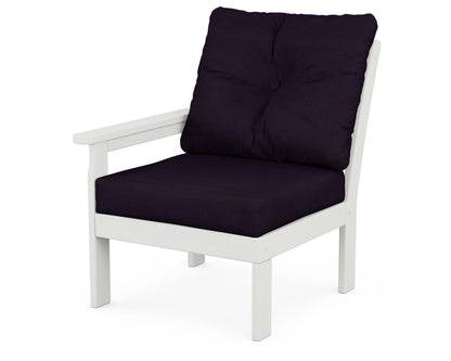 POLYWOOD® Vineyard Modular Left Arm Chair in Vintage White / Navy Linen