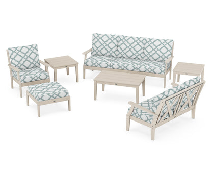 POLYWOOD® Braxton 7-Piece Deep Seating Set in Sand / Trellis Glacier Spa