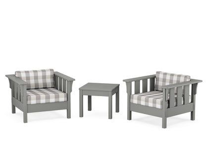 Martha Stewart by POLYWOOD® Acadia 3-Piece Deep Seating Set in Slate Grey / Buffalo Plaid Grey Mist