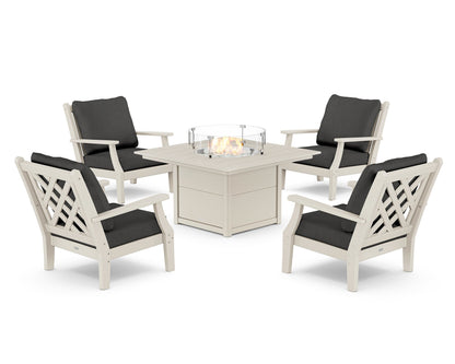 Country Living Wovendale 5-Piece Deep Seating Set with Fire Pit Table in Sand / Spectrum Carbon