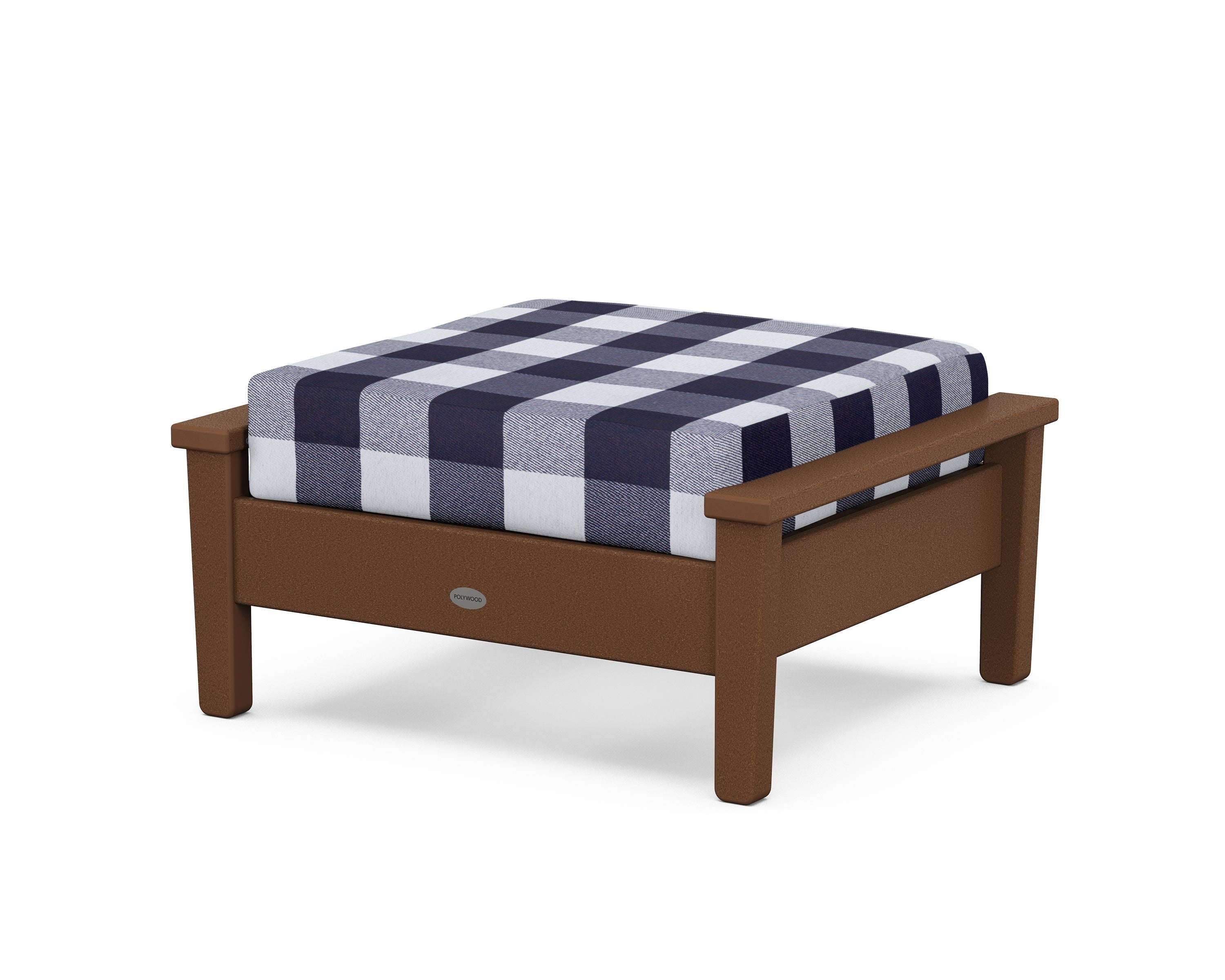 POLYWOOD® Prescott Deep Seating Ottoman in Teak / Buffalo Plaid Navy