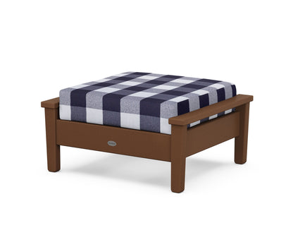 POLYWOOD® Prescott Deep Seating Ottoman in Teak / Buffalo Plaid Navy
