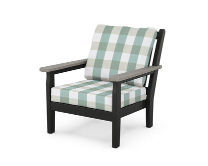 POLYWOOD® Chippendale Deep Seating Chair in Black / Driftwood / Buffalo Plaid Glacier Spa