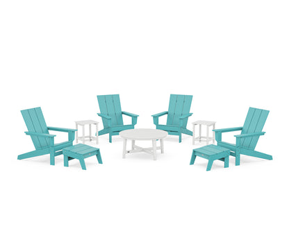 POLYWOOD® Modern Studio Adirondack 9-Piece Conversation Set in Aruba / White